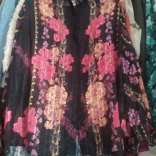 Vassia Kostara shirt used, size S, black floral
