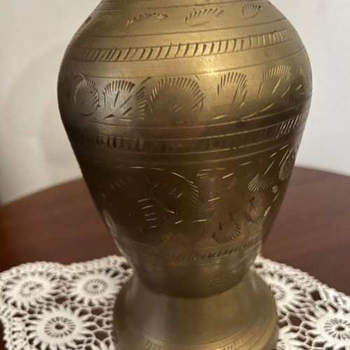 Handmade brass vase used with engraved details height 35cm