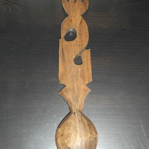 Carved wooden spoon with fork rustic kitchen decoration used