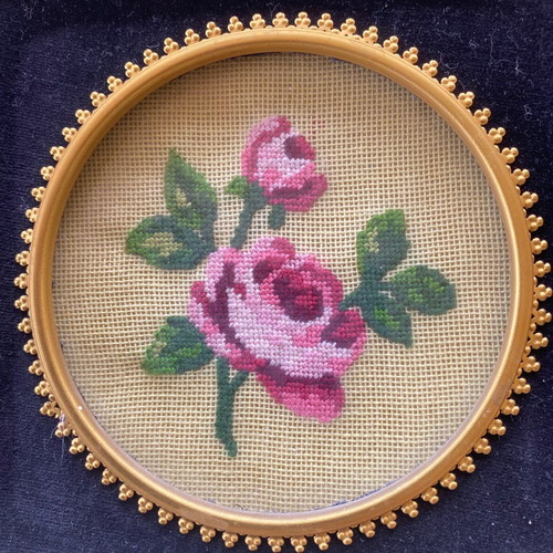 Vintage handmade embroidered wall frames set used