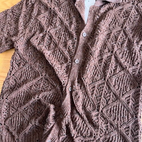 Zara men's knitted short-sleeve shirt cardigan, brown chocolate