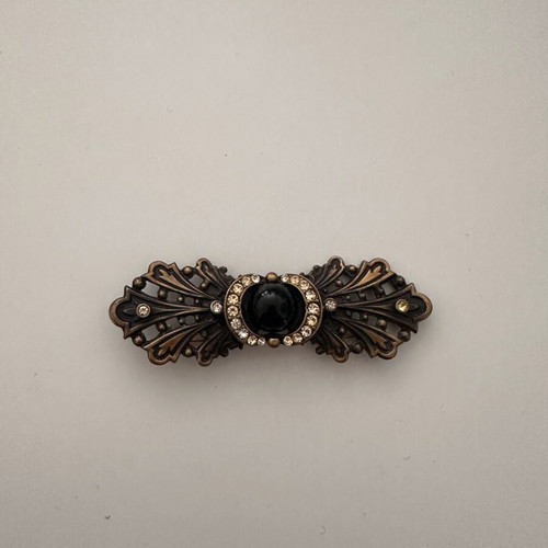 Vintage brooch with rhinestones used, black and gray