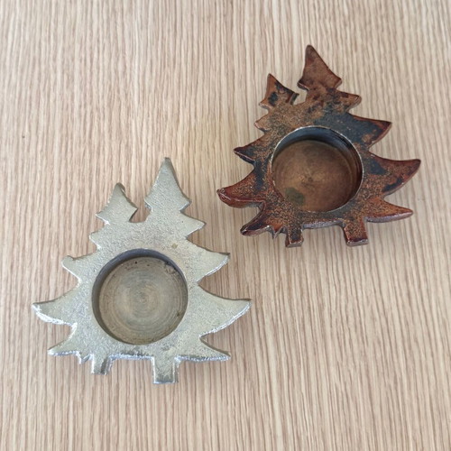 Decorative Metal Tealight Set "Fir Tree" Rustic Style, new