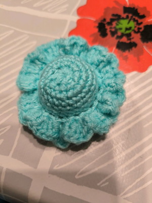 Handmade knitted hat and keychain turquoise new