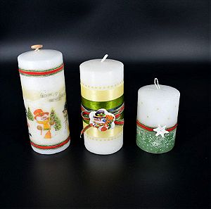 Χειροποίητο Διακοσμητικό – Set 3 Χριστουγεννιάτικων Κεριών – Χιονάνθρωποι
