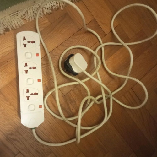 English power strip 3 sockets used with 3-meter cable and USB adapter