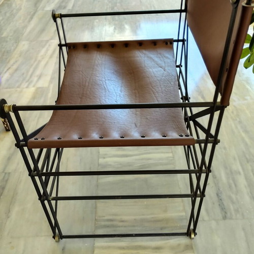 Neokatoikein armchair used, leather and iron, vintage