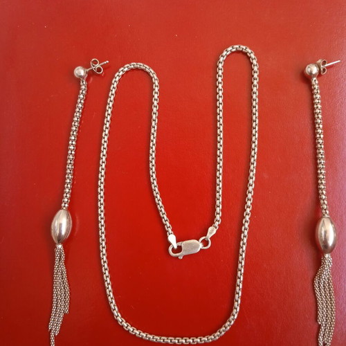 925 silver set with 11 cm earrings and 44 cm chain
