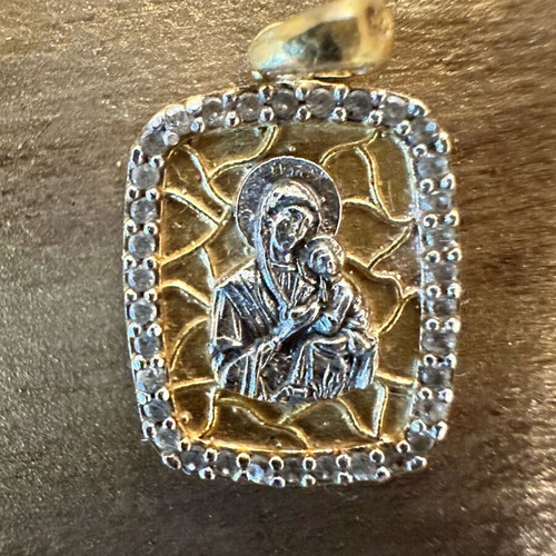 Pendant amulet 925 silver two-tone with zircon like new