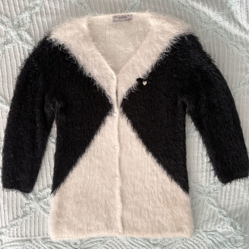 Alouette Kids' Black and White Fluffy Cardigan Size 140 cm Like New
