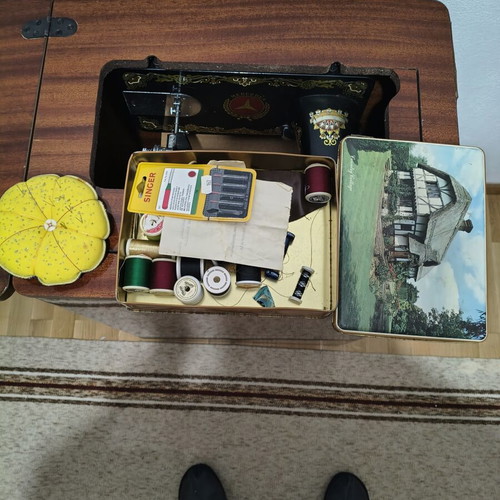 Mercedes vintage sewing machine with cabinet, treadle, like new