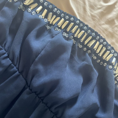 Strapless dress used with silver beads, dark blue, Pink Woman, small
