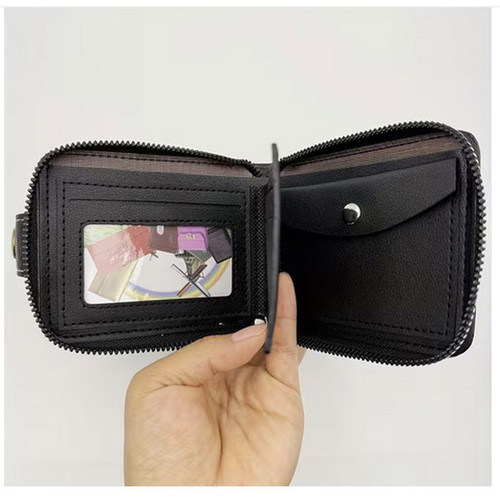 Men's black wallet new with zipper and compartments for cards and coins