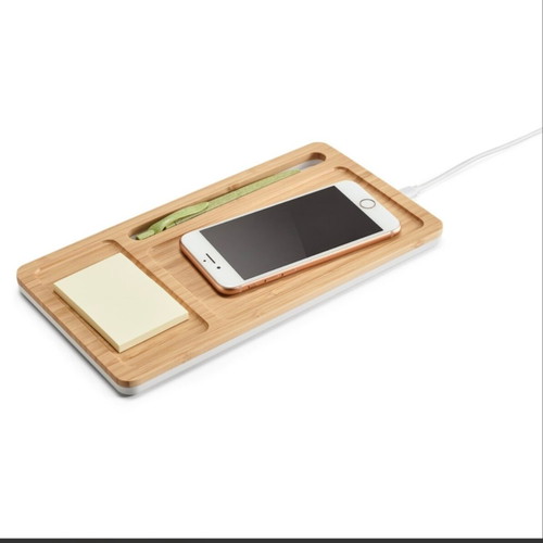 Bamboo desk organizer with 15W wireless charger and gift