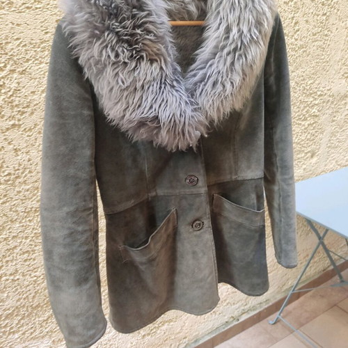 Vintage suede leather jacket used, gray, small/xs
