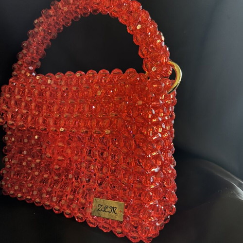 Handmade beaded bag red, new, handheld