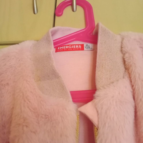 Energiers fluffy jacket like new, size 8, with golden knitting