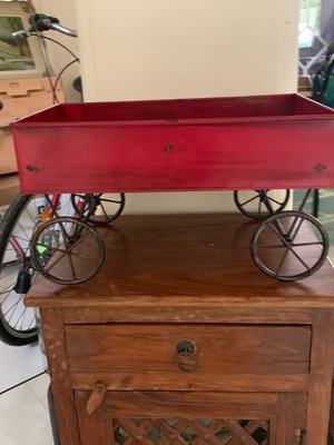 Christmas decor red metal wagon like new