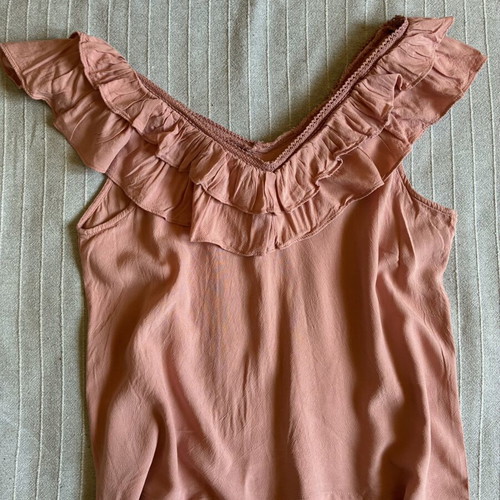 Blush pink frill neck viscose blouse top Vero Moda size S used