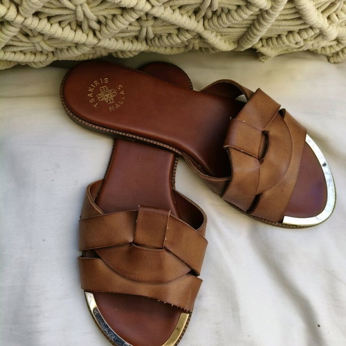 Tsakiris Mallas leather sandal like new with gold detail