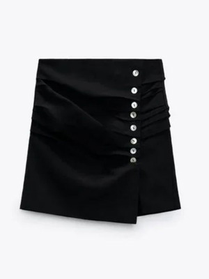 Zara μίνι φούστα καινούργια με ψηλή μέση και μαργαριταρένια κουμπιά μαύρη