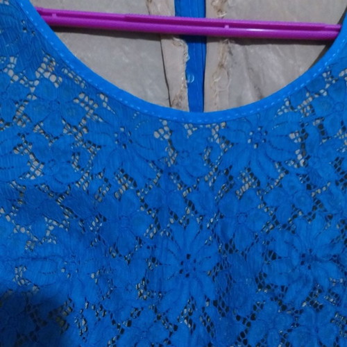 Blue lace dress handmade, A-line, mini, 1960s