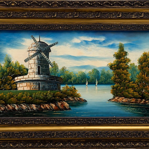 Oil painting on canvas 65×100 cm with carved frame like new
