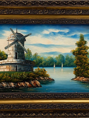 Oil painting on canvas 65×100 cm with carved frame like new