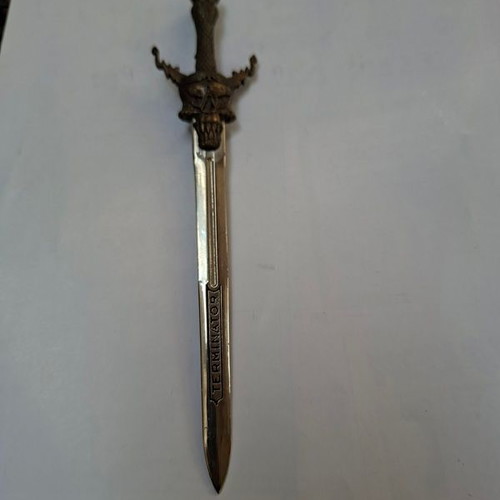 Vintage metal Terminator letter opener, skull handle, 16cm