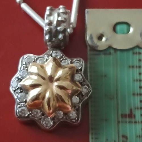 Folli Follie necklace with 925 silver and 585 gold pendant, zirconia