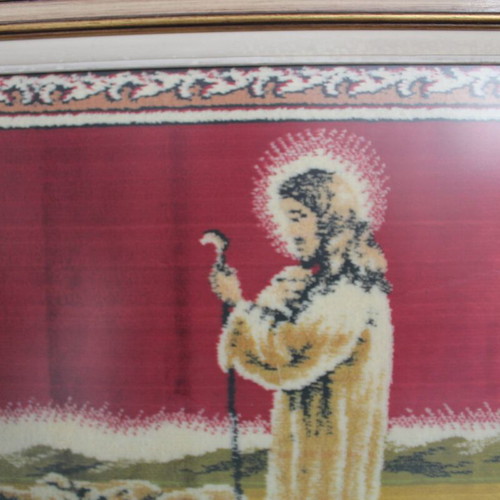 Silk prayer rug like new with Jesus Christ theme and frame
