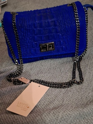 Vera Inteza shoulder bag new, Italian, blue leather and suede