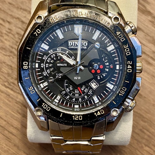 Dinuo Chronometer men's watch used, silver metal bracelet, sport design