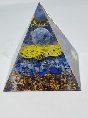 Orgonite pyramid with Lapis Lazuli, Sodalite and Hamsa hand like new