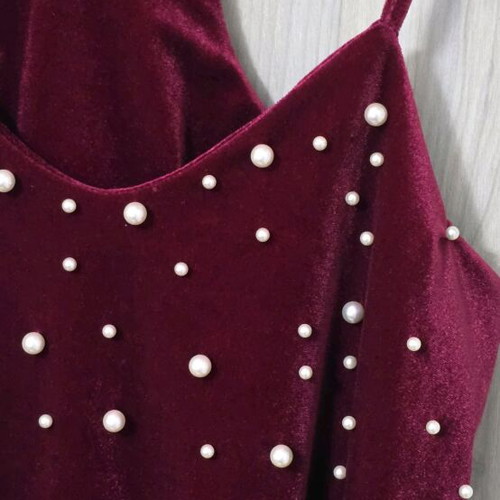 Velvet blouse with pearls new, red one size
