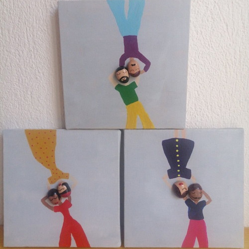 Handmade frames like new, set of 3 with clay figures