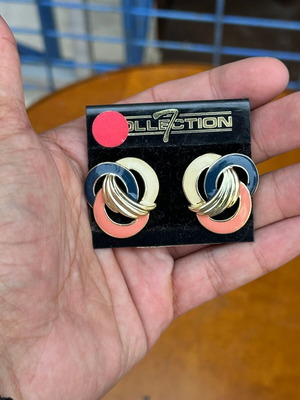 Vintage Collection 7 clip-on earrings new with card, multicolor enamel