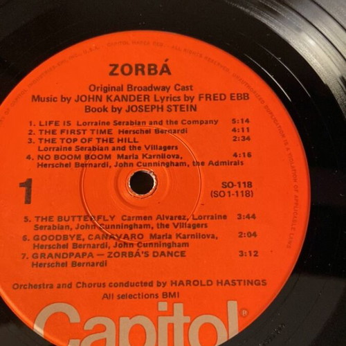 Zorba Original Broadway Cast Recording vinyl