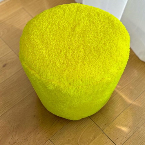 Yellow round pouf stool with soft fluffy texture 40x40x40 cm
