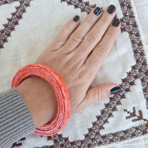 Bangle bracelet red made to order from recycled paper