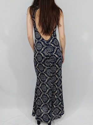 Donatella sleeveless stretch lace maxi dress used, size S, blue and beige