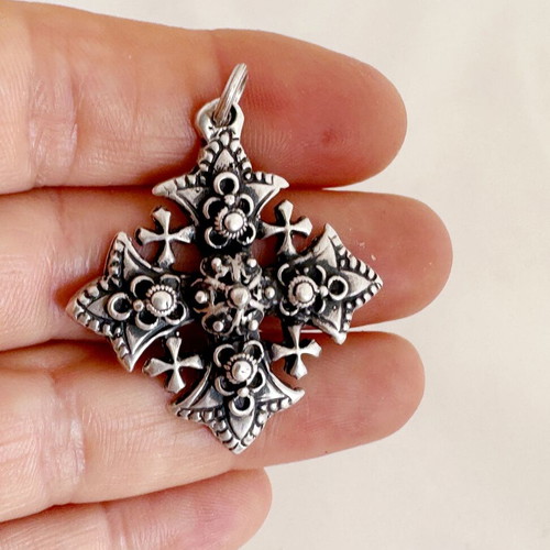 Vintage Malta Knights Cross silver 925 pendant used, handmade