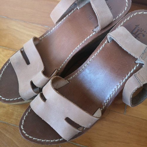 Zara sandal used, wooden platform, size 38, beige