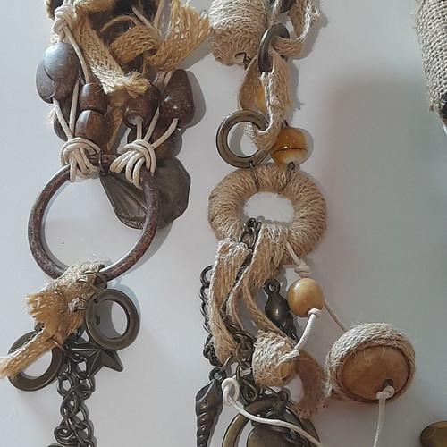 Handmade boho/ethnic hanging necklaces new, pack of 8, beige and brown