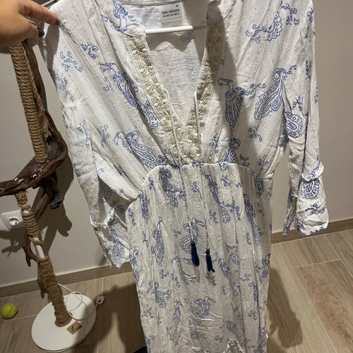Long blue and white viscose dress like new