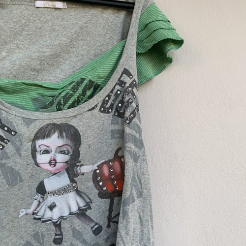 Devotion Y2K Gothic T-shirt used, gray and green, small-medium