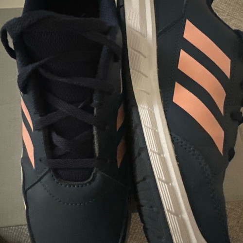 Adidas kids' athletic shoes size 38 like new, dark blue with salmon stripe