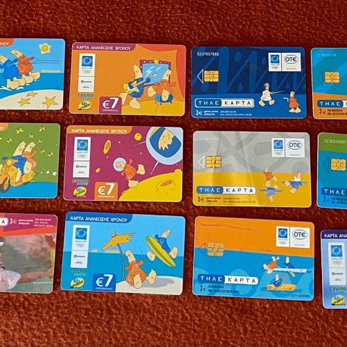 Athens 2004 Phone Cards and Time Renewal Cards used, pack of 15
