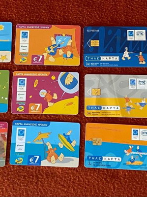 Athens 2004 Phone Cards and Time Renewal Cards used, pack of 15