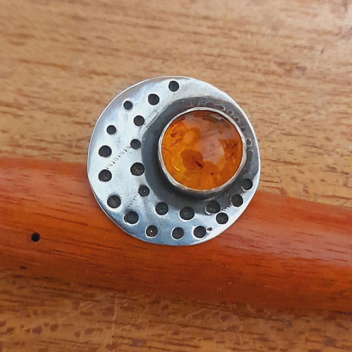 Silver ring with amber 925 handmade adjustable